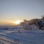 2022年の雪景色の朝日